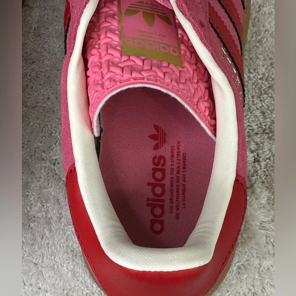 adidas Gazelle Platform Pink and Red Suede Athletic Shoes - Picture 7 of 9